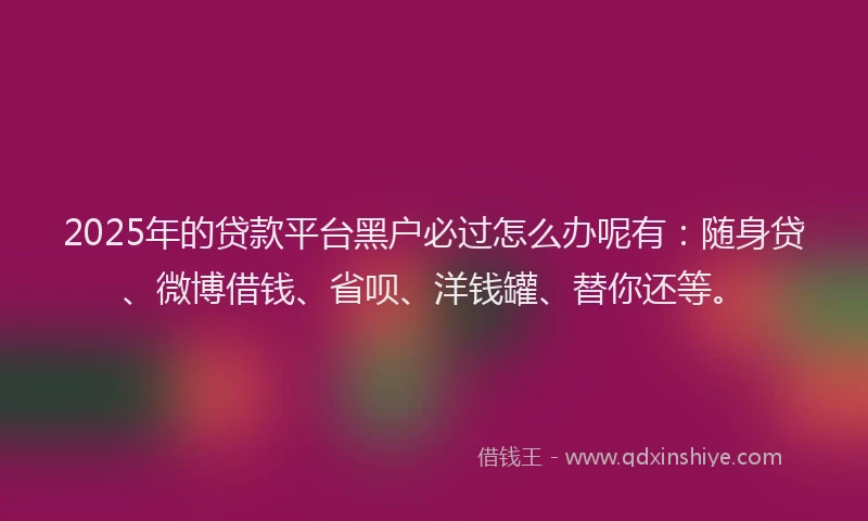 2025年的贷款平台黑户必过怎么办呢有：随身贷、微博借钱、省呗、洋钱罐、替你还等。