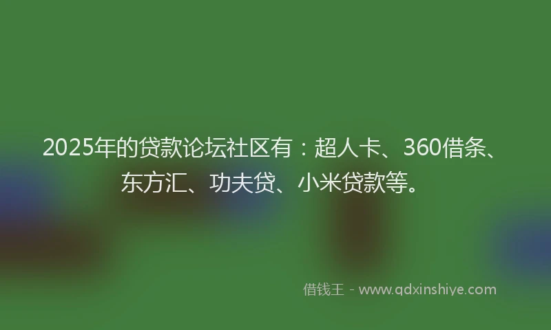2025年的贷款论坛社区有：超人卡、360借条、东方汇、功夫贷、小米贷款等。