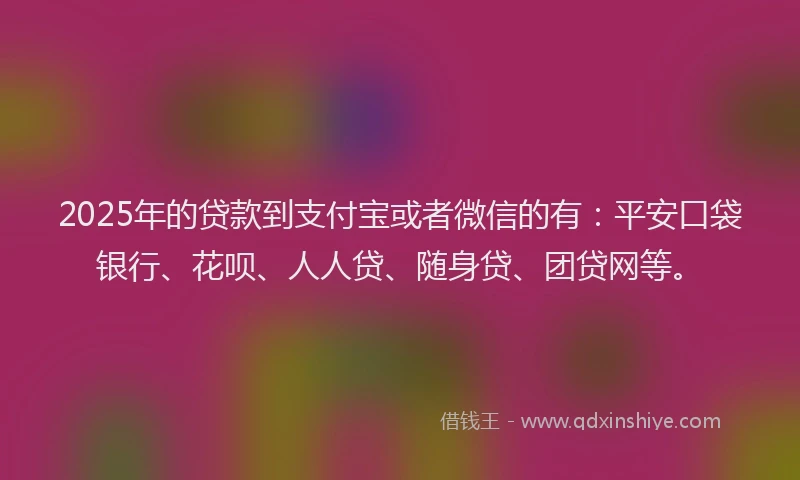 2025年的贷款到支付宝或者微信的有：平安口袋银行、花呗、人人贷、随身贷、团贷网等。