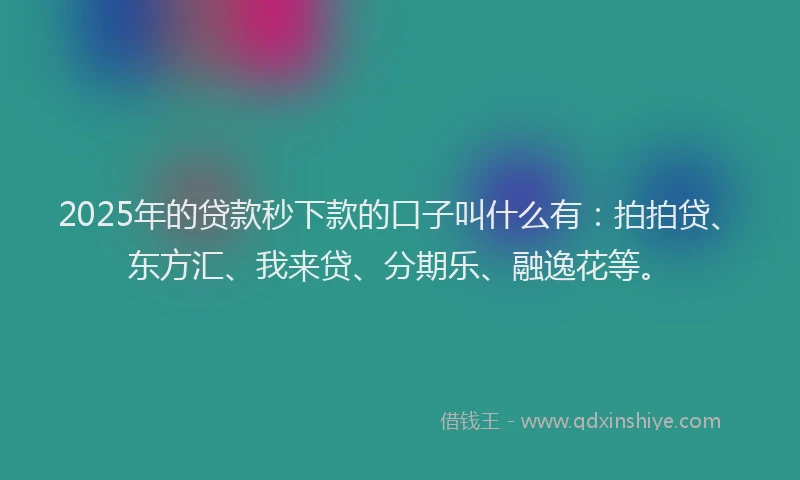 2025年的贷款秒下款的口子叫什么有：拍拍贷、东方汇、我来贷、分期乐、融逸花等。