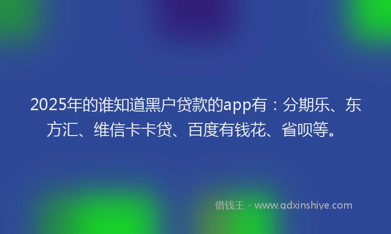 2025年的谁知道黑户贷款的app有：分期乐、东方汇、维信卡卡贷、百度有钱花、省呗等。