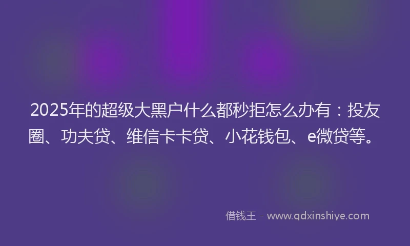 2025年的超级大黑户什么都秒拒怎么办有：投友圈、功夫贷、维信卡卡贷、小花钱包、e微贷等。