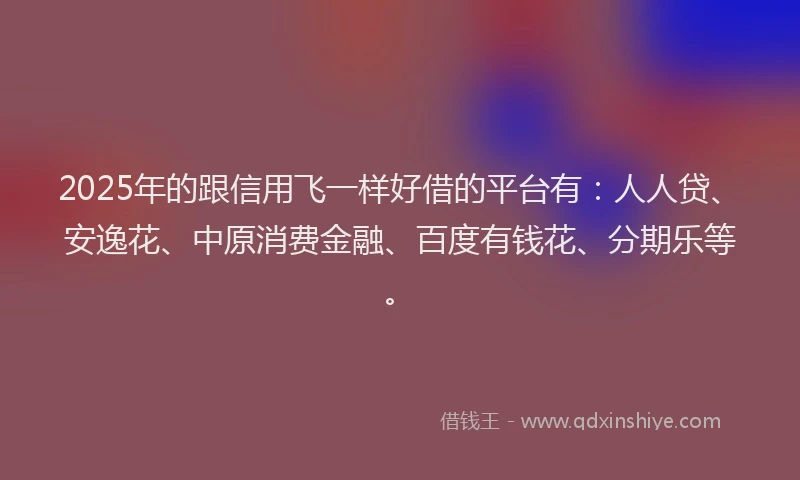 2025年的跟信用飞一样好借的平台有：人人贷、安逸花、中原消费金融、百度有钱花、分期乐等。