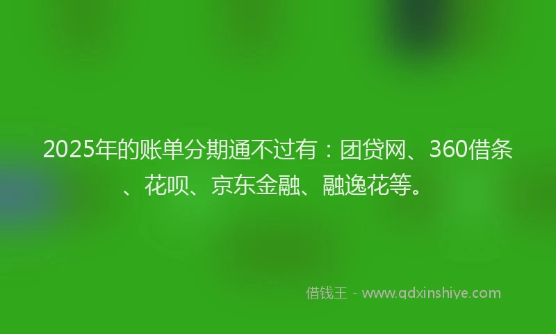 2025年的账单分期通不过有:团贷网、360借条、花呗、京东金融、融逸花等。