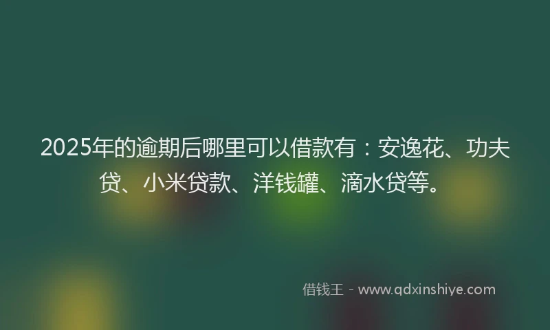 2025年的逾期后哪里可以借款有：安逸花、功夫贷、小米贷款、洋钱罐、滴水贷等。
