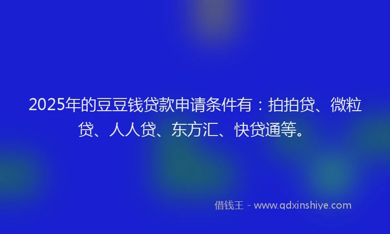 2025年的豆豆钱贷款申请条件有：拍拍贷、微粒贷、人人贷、东方汇、快贷通等。
