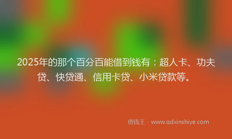 2025年的那个百分百能借到钱有：超人卡、功夫贷、快贷通、信用卡贷、小米贷款等。