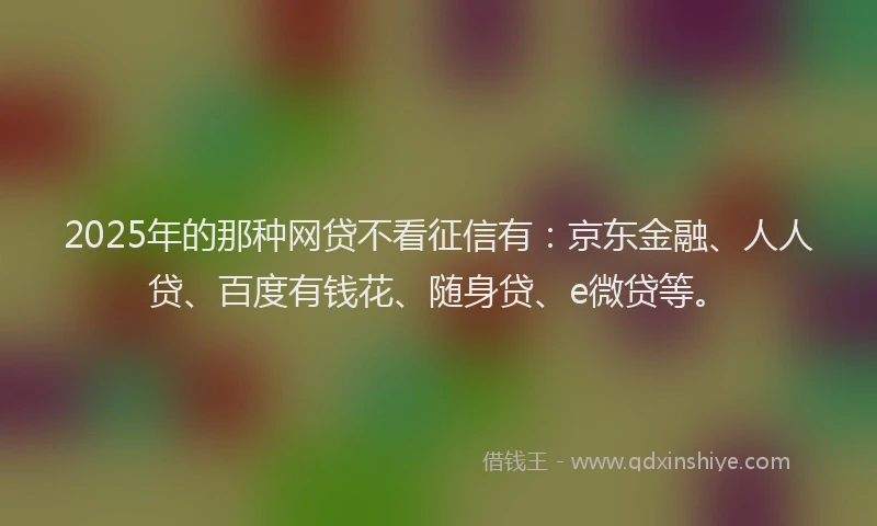 2025年的那种网贷不看征信有：京东金融、人人贷、百度有钱花、随身贷、e微贷等。