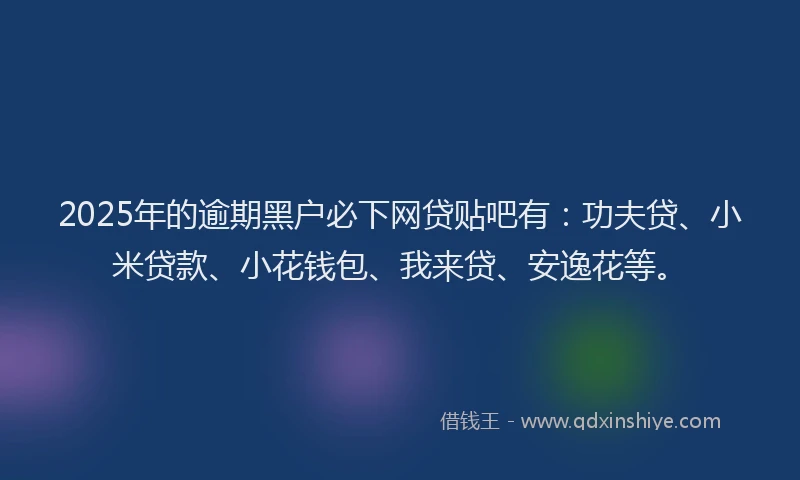 2025年的逾期黑户必下网贷贴吧有：功夫贷、小米贷款、小花钱包、我来贷、安逸花等。