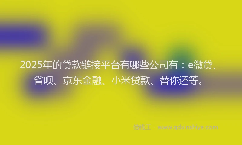 2025年的贷款链接平台有哪些公司有：e微贷、省呗、京东金融、小米贷款、替你还等。