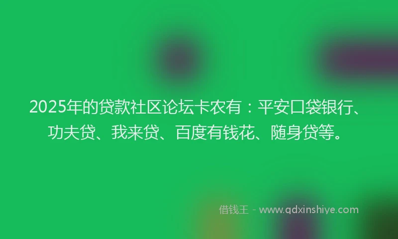 2025年的贷款社区论坛卡农有：平安口袋银行、功夫贷、我来贷、百度有钱花、随身贷等。