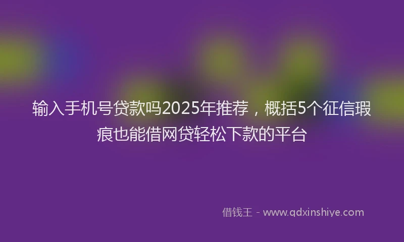 输入手机号贷款吗2025年推荐，概括5个征信瑕疵也能借网贷轻松下款的平台