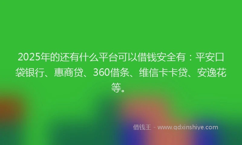 2025年的还有什么平台可以借钱安全有：平安口袋银行、惠商贷、360借条、维信卡卡贷、安逸花等。