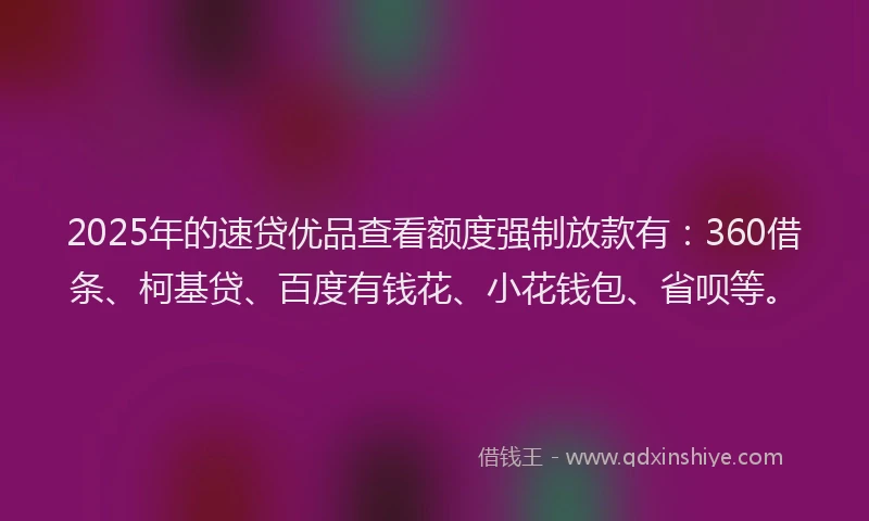 2025年的速贷优品查看额度强制放款有：360借条、柯基贷、百度有钱花、小花钱包、省呗等。