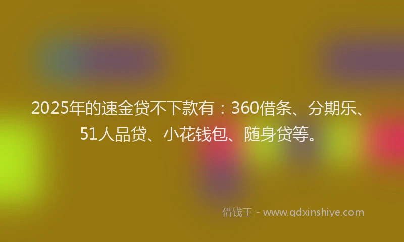 2025年的速金贷不下款有：360借条、分期乐、51人品贷、小花钱包、随身贷等。