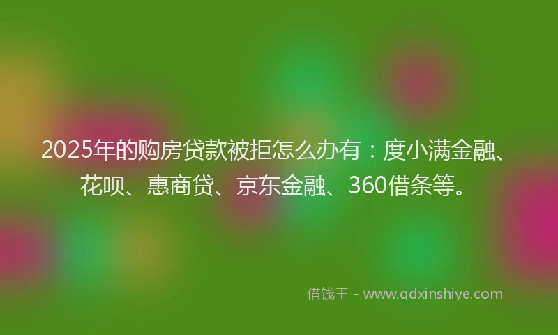 2025年的购房贷款被拒怎么办有：度小满金融、花呗、惠商贷、京东金融、360借条等。