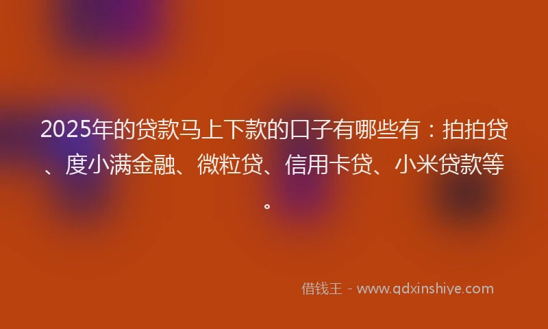 2025年的贷款马上下款的口子有哪些有：拍拍贷、度小满金融、微粒贷、信用卡贷、小米贷款等。