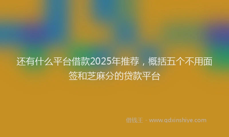 还有什么平台借款2025年推荐，概括五个不用面签和芝麻分的贷款平台