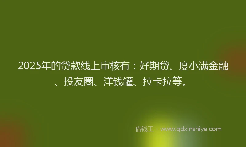 2025年的贷款线上审核有：好期贷、度小满金融、投友圈、洋钱罐、拉卡拉等。