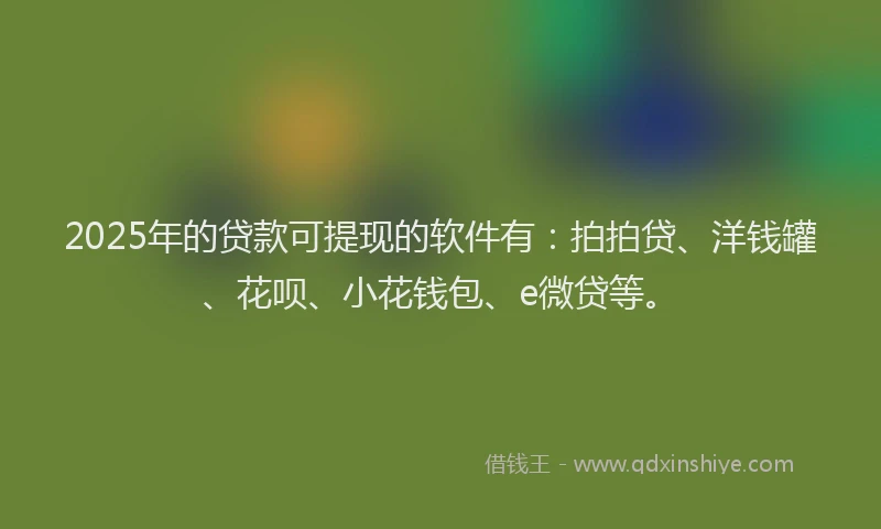 2025年的贷款可提现的软件有：拍拍贷、洋钱罐、花呗、小花钱包、e微贷等。