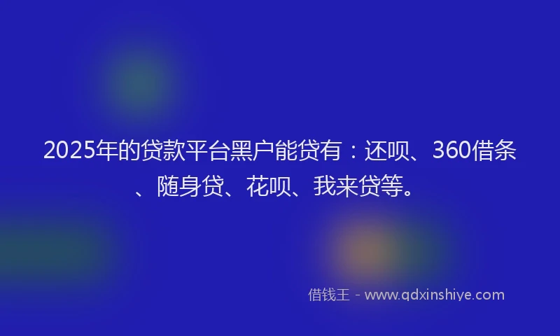 2025年的贷款平台黑户能贷有：还呗、360借条、随身贷、花呗、我来贷等。