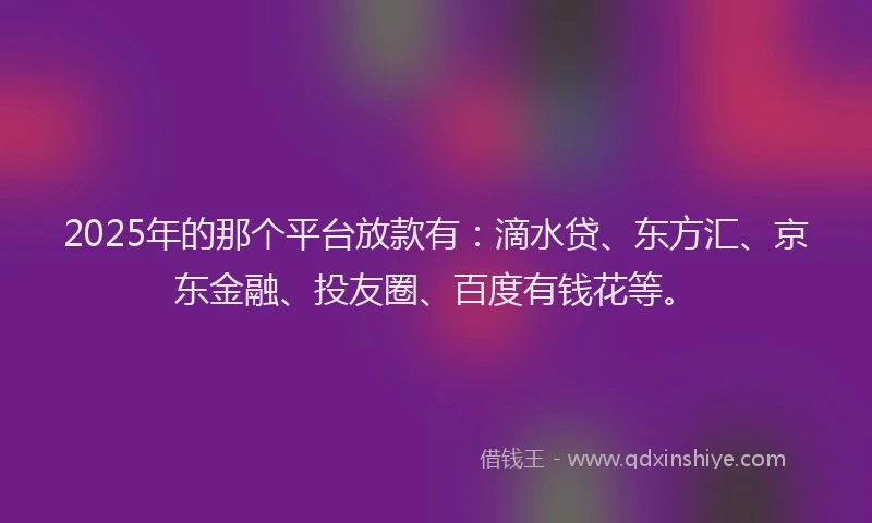 2025年的那个平台放款有：滴水贷、东方汇、京东金融、投友圈、百度有钱花等。