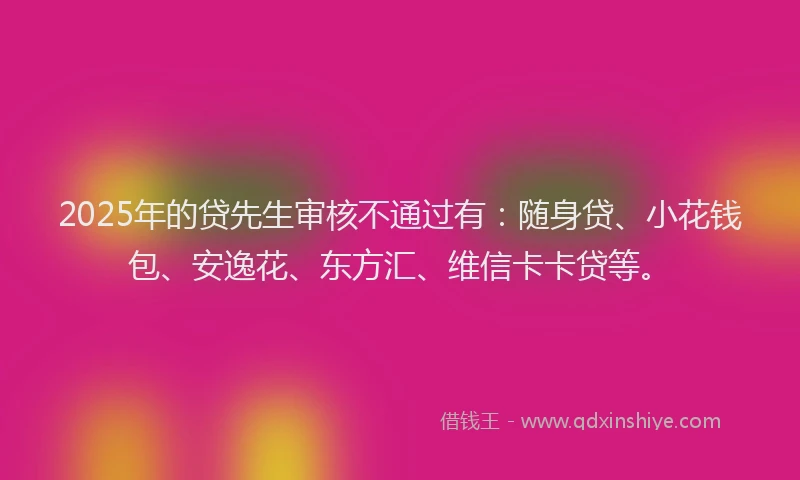 2025年的贷先生审核不通过有：随身贷、小花钱包、安逸花、东方汇、维信卡卡贷等。