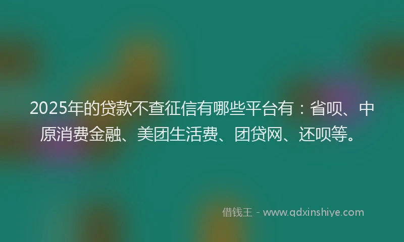 2025年的贷款不查征信有哪些平台有：省呗、中原消费金融、美团生活费、团贷网、还呗等。