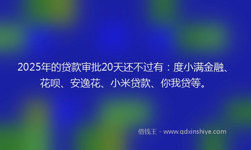 2025年的贷款审批20天还不过有：度小满金融、花呗、安逸花、小米贷款、你我贷等。