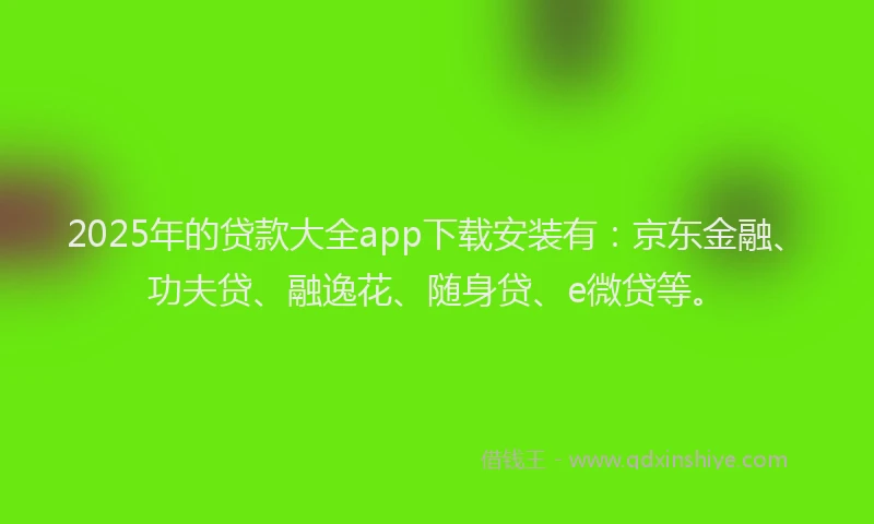 2025年的贷款大全app下载安装有：京东金融、功夫贷、融逸花、随身贷、e微贷等。