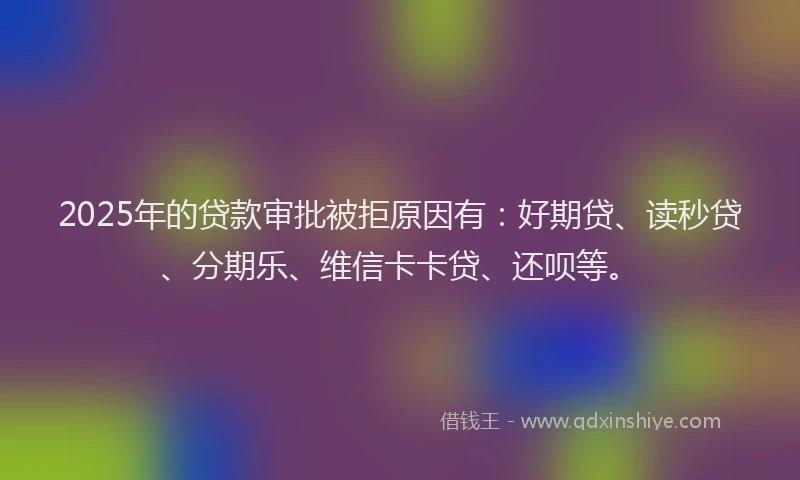 2025年的贷款审批被拒原因有：好期贷、读秒贷、分期乐、维信卡卡贷、还呗等。