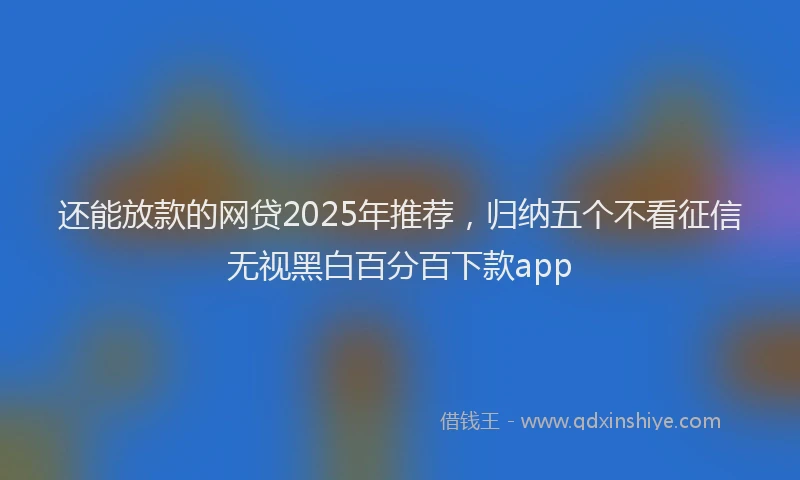还能放款的网贷2025年推荐，归纳五个不看征信无视黑白百分百下款app