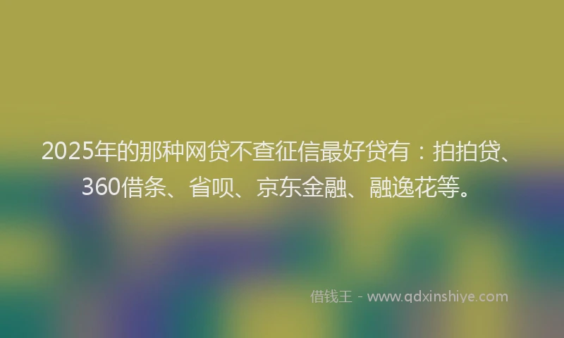 2025年的那种网贷不查征信最好贷有：拍拍贷、360借条、省呗、京东金融、融逸花等。