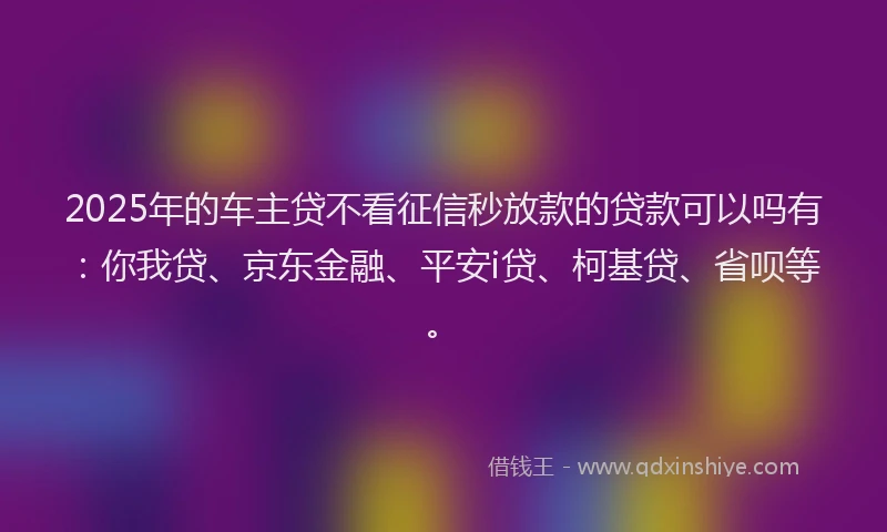 2025年的车主贷不看征信秒放款的贷款可以吗有：你我贷、京东金融、平安i贷、柯基贷、省呗等。