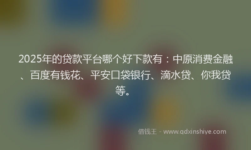 2025年的贷款平台哪个好下款有：中原消费金融、百度有钱花、平安口袋银行、滴水贷、你我贷等。
