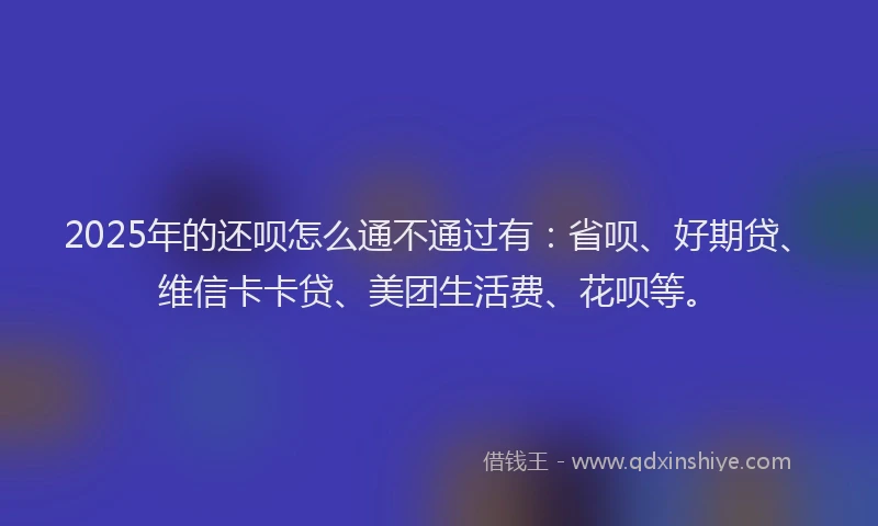 2025年的还呗怎么通不通过有：省呗、好期贷、维信卡卡贷、美团生活费、花呗等。