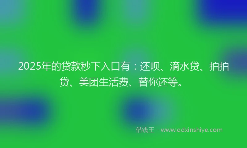 2025年的贷款秒下入口有：还呗、滴水贷、拍拍贷、美团生活费、替你还等。