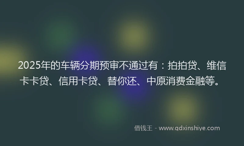 2025年的车辆分期预审不通过有：拍拍贷、维信卡卡贷、信用卡贷、替你还、中原消费金融等。