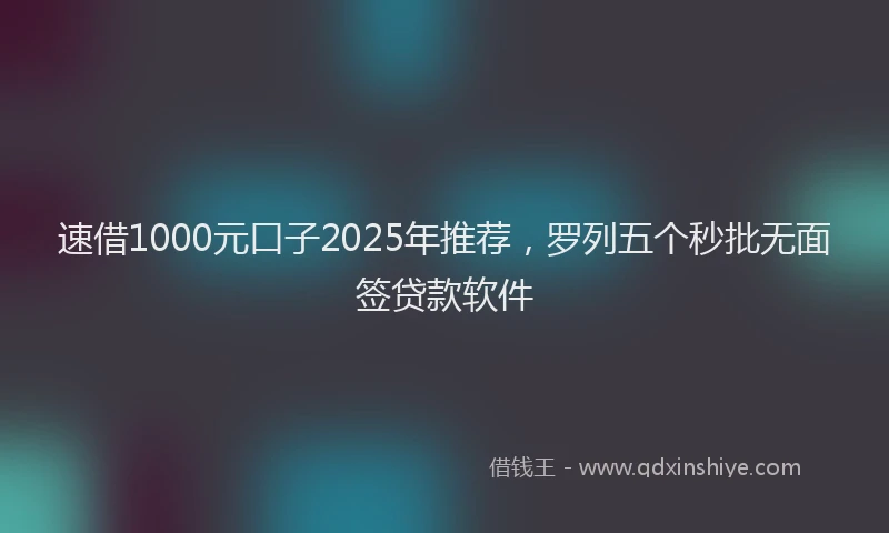 速借1000元口子2025年推荐，罗列五个秒批无面签贷款软件