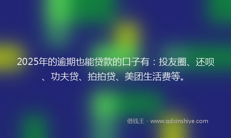 2025年的逾期也能贷款的口子有：投友圈、还呗、功夫贷、拍拍贷、美团生活费等。