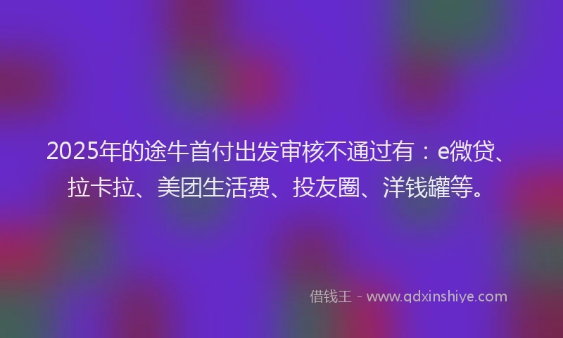 2025年的途牛首付出发审核不通过有：e微贷、拉卡拉、美团生活费、投友圈、洋钱罐等。