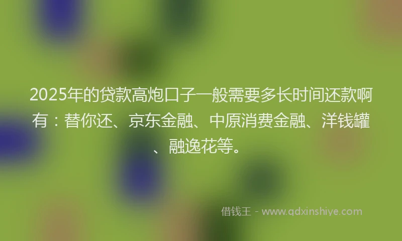 2025年的贷款高炮口子一般需要多长时间还款啊有：替你还、京东金融、中原消费金融、洋钱罐、融逸花等。