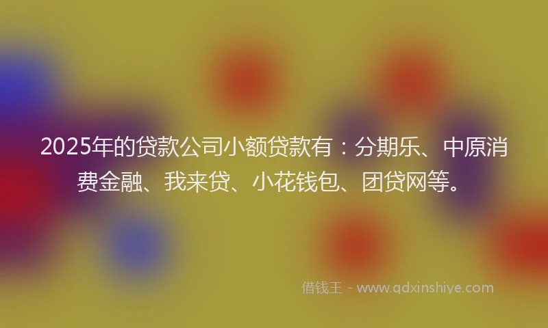 2025年的贷款公司小额贷款有：分期乐、中原消费金融、我来贷、小花钱包、团贷网等。