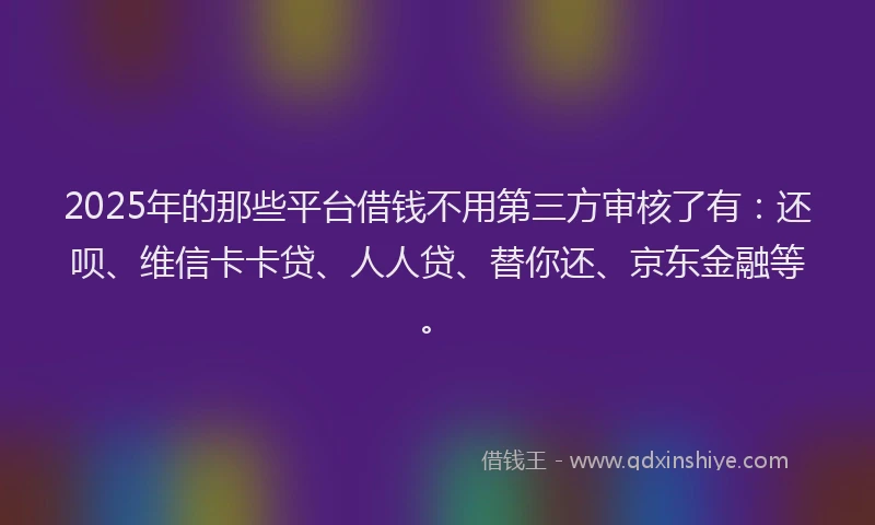 2025年的那些平台借钱不用第三方审核了有：还呗、维信卡卡贷、人人贷、替你还、京东金融等。