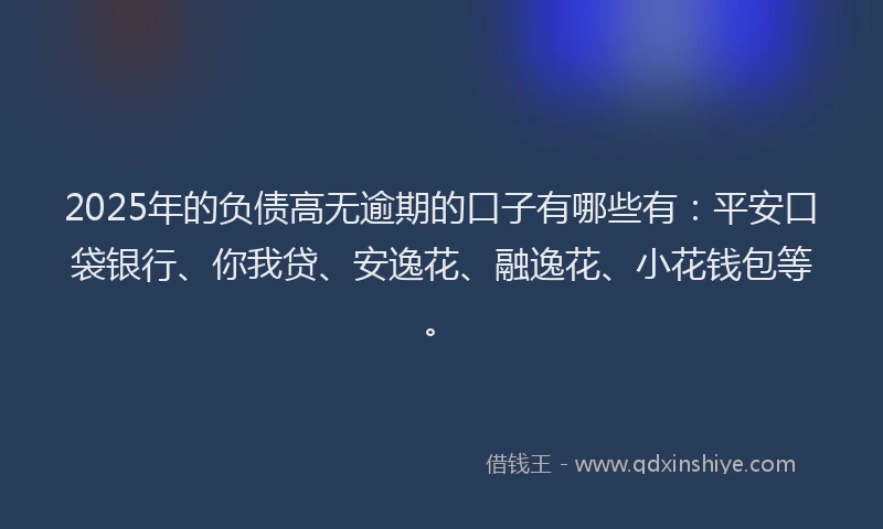 2025年的负债高无逾期的口子有哪些有：平安口袋银行、你我贷、安逸花、融逸花、小花钱包等。