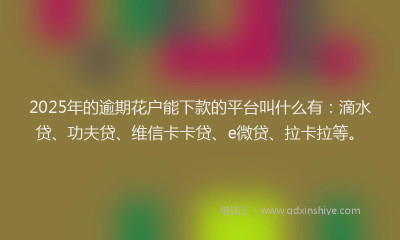2025年的逾期花户能下款的平台叫什么有：滴水贷、功夫贷、维信卡卡贷、e微贷、拉卡拉等。