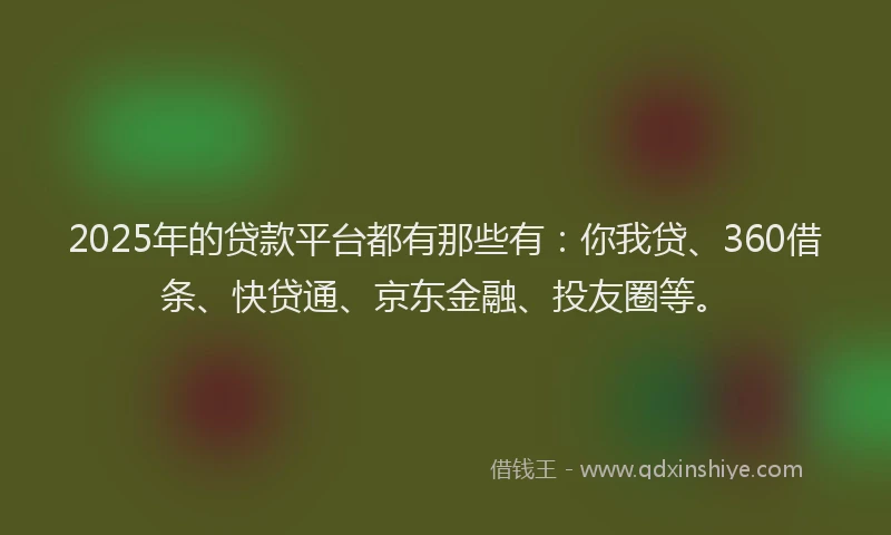 2025年的贷款平台都有那些有：你我贷、360借条、快贷通、京东金融、投友圈等。