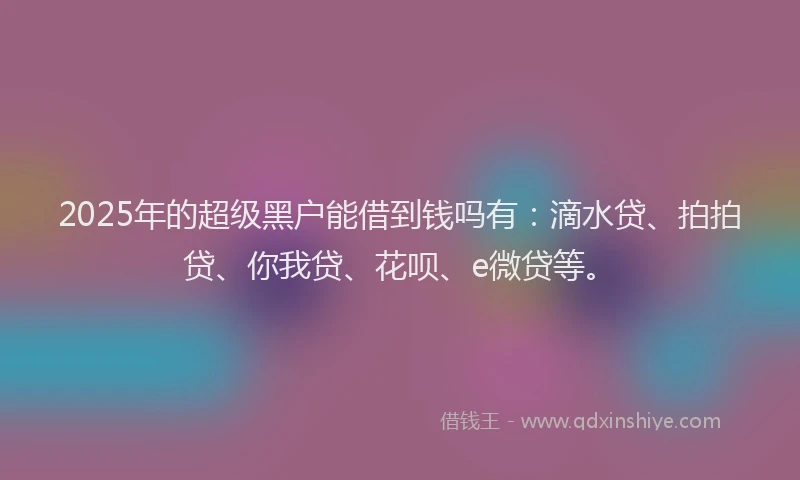 2025年的超级黑户能借到钱吗有：滴水贷、拍拍贷、你我贷、花呗、e微贷等。