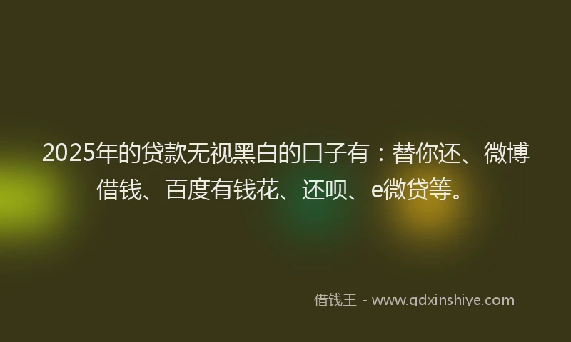 2025年的贷款无视黑白的口子有：替你还、微博借钱、百度有钱花、还呗、e微贷等。