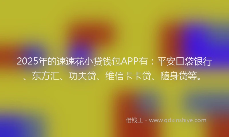 2025年的速速花小贷钱包APP有：平安口袋银行、东方汇、功夫贷、维信卡卡贷、随身贷等。